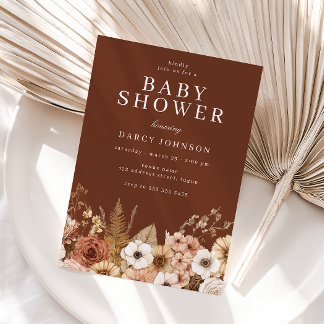 Convite Modern Boho Floral Neutral Baby Shower