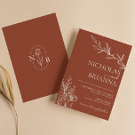 Convite Modern Boho Floral Terracotta Queimou Casamento La<br><div class="desc">O Moderno Boho Floral Terracotta Queimou o Convite Laranja. Monograma atrás.</div>