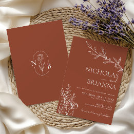 Convite Modern Boho Floral Terracotta Queimou Casamento La