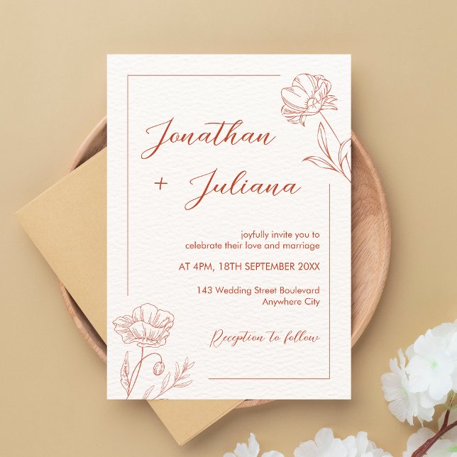 Convite Modern Boho Floral Terracotta Wedding (Boho Floral Terracotta Wedding Invitation)
