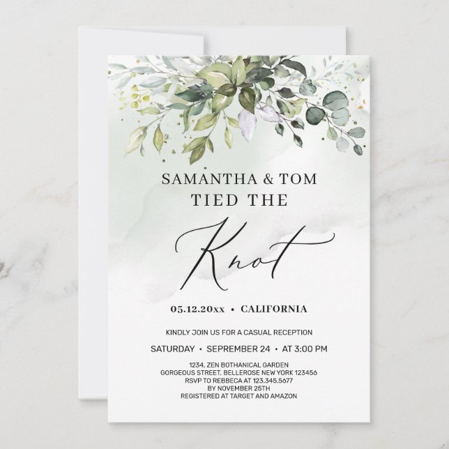 Convite Modern boho folhagem verde casou-se engajado (Frente)