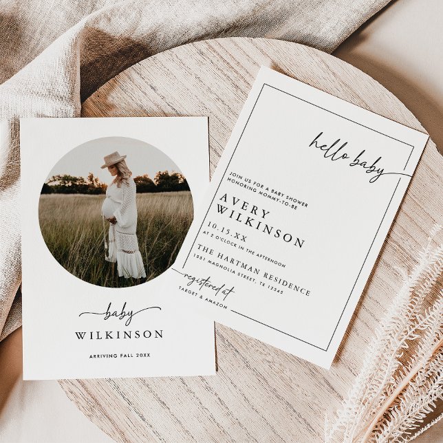 Convite Modern Boho Hello Baby Photo Chá de fraldas (Criador carregado)