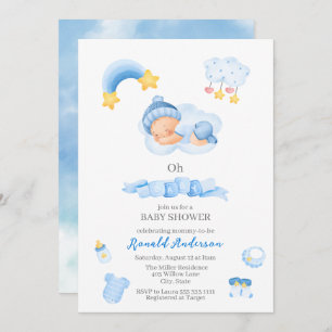 Convite Modern Boho Nursery Watercolor Blue É o menino Bab