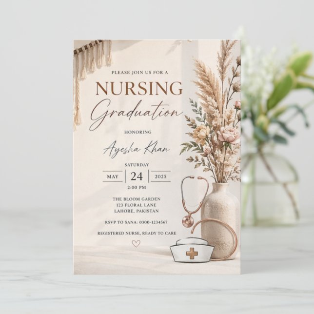 Convite Modern Boho Nursing Graduation Invite | Geometric  (Em pé/Frente)