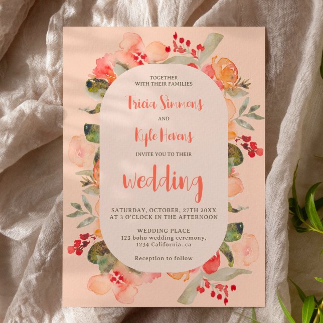 Convite Modern Boho outono terracotta blush casamento flor (Modern Boho fall terracotta blush floral wedding Invitation)