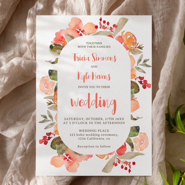 Convite Modern Boho outono terracotta script floral casame (Modern Boho fall terracotta floral script wedding Invitation)