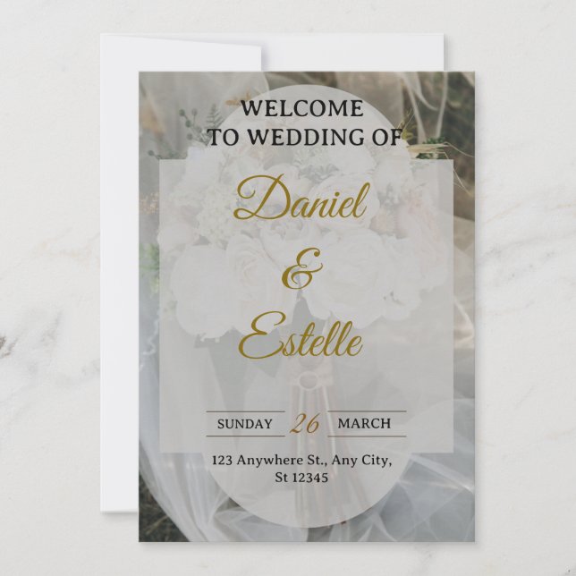 Convite Modern Boho Wedding Invitation | Elegant Beige Flo (Frente)