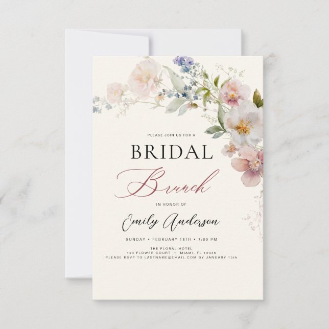 Convite Modern Boho Wildflower Bridal Brunch Shower (Frente)