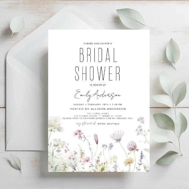 Convite Modern Boho Wildflower Chá de panela Elegante (Criador carregado)