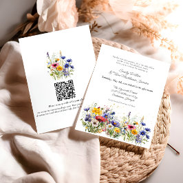 Convite Modern Boho Wildflower QR Code Wedding