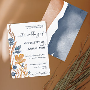 Convite Modern Boho Wildflower Terracotta Marinho Azul