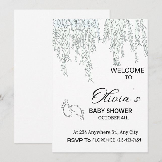 Convite Modern Boho Willow Baby Shower Invitation | Minima (Frente/Verso)