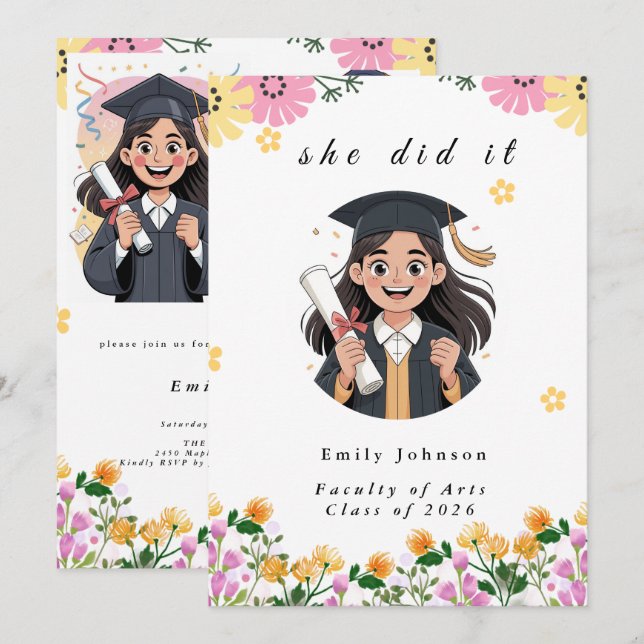 Convite Modern Bokeh Lights Graduation invitation (Frente/Verso)