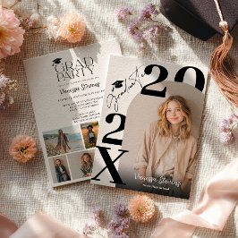 Convite Modern Bold Black white Trendy 6 photos graduation