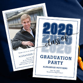 Convite Modern Bold Class 2026 Navy Blue Graduation Party