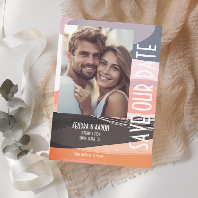 Convite Modern Bold e Edgy Wedding Salvar Data (Criador carregado)