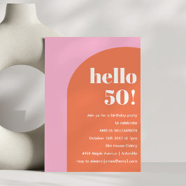 Convite Modern Bold Geometric Pink Orange 50th Birthday