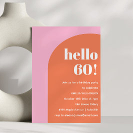 Convite Modern Bold Geometric Pink Orange 60th Birthday