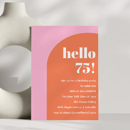 Convite Modern Bold Geometric Pink Orange 75th Birthday