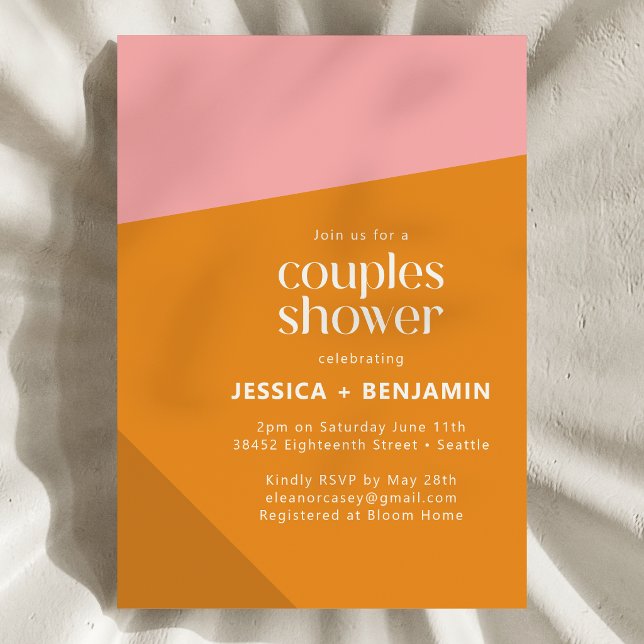 Convite Modern Bold Geometric Pink Orange Couples Shower (Criador carregado)