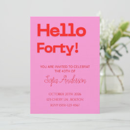Convite Modern Bold Pink Red Birthday Invitation
