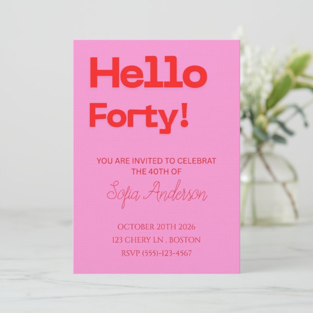 Convite Modern Bold Pink Red Birthday Invitation (Em pé/Frente)