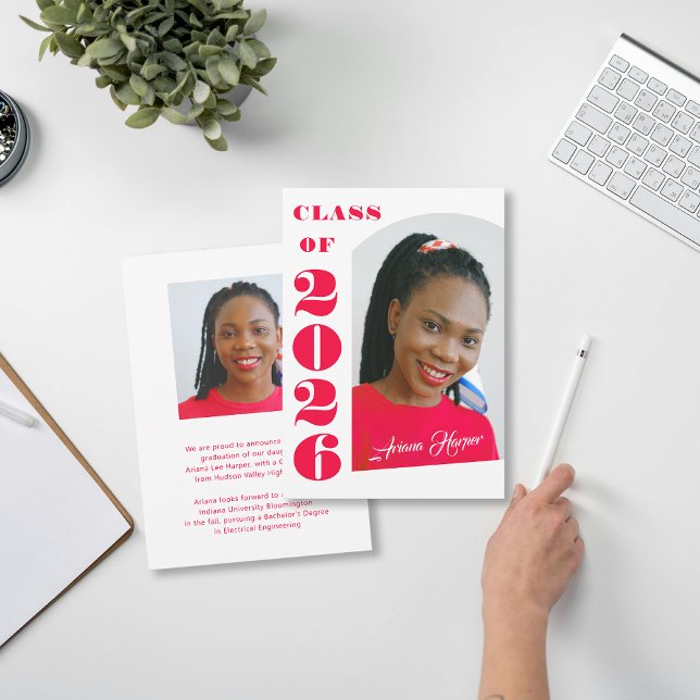 Convite Modern Bold Pink Script Graduation Announcement (Criador carregado)