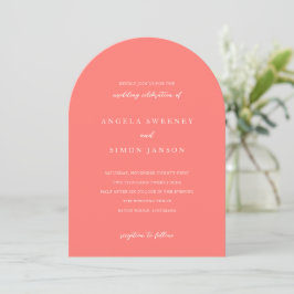Convite Modern Bold Vibrant Coral Simple Wedding