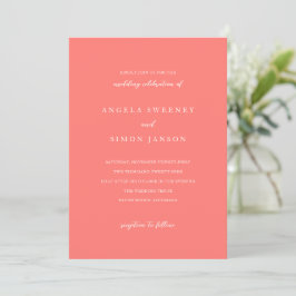 Convite Modern Bold Vibrant Coral Simple Wedding