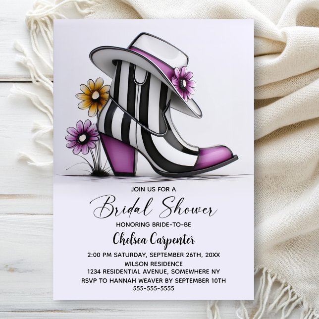 Convite Modern Boots and Fedora Hat Bridal Shower (Criador carregado)