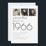 Convite Modern Born in 1966 4 Photos 60th Birthday Party<br><div class="desc">Modern Born in 1966 4 Photos 60th Birthday Party Invite.  Simple elegance. Easily personalise the text to your own requirements and replace the sample images with 4 of your own photos of different ages.</div>