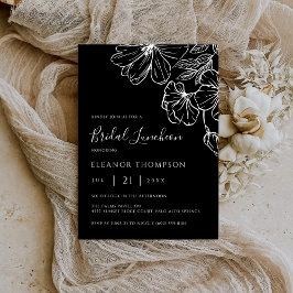Convite Modern Botanical Black Line Art Bridal Luncheon 