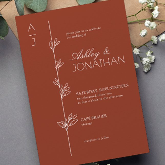 Convite Modern Botanical Divider Auburn Wedding (Criador carregado)