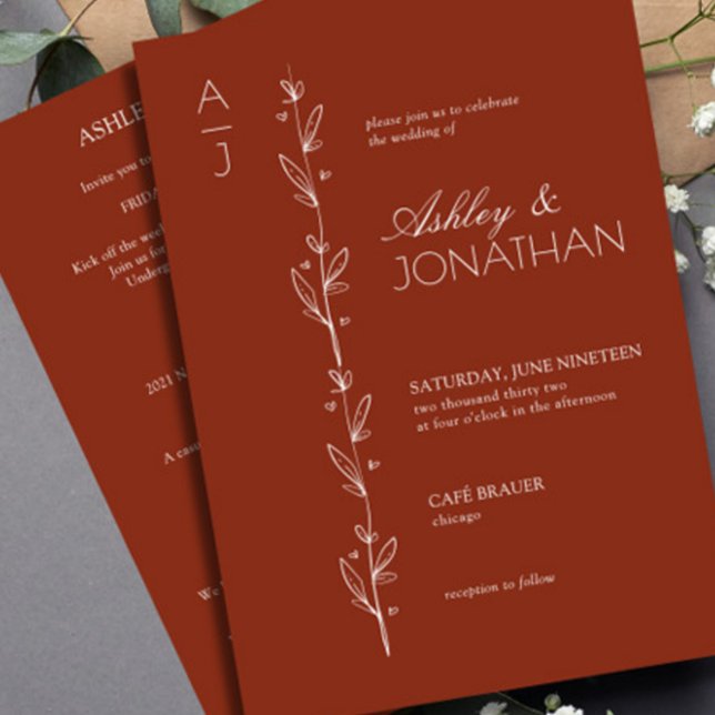 Convite Modern Botanical Divider Wedding Auburn All-in-One (Criador carregado)