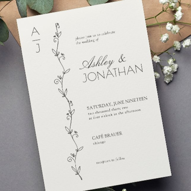 Convite Modern Botanical Divider Wedding Bone (Criador carregado)