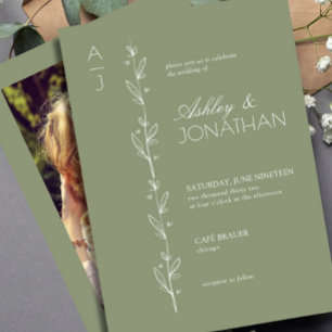 Convite Modern Botanical Divider Wedding Sage Foto Verde