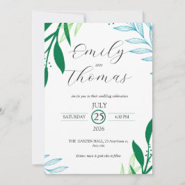 Convite Modern Botanical Green Leaf Wedding Invitation