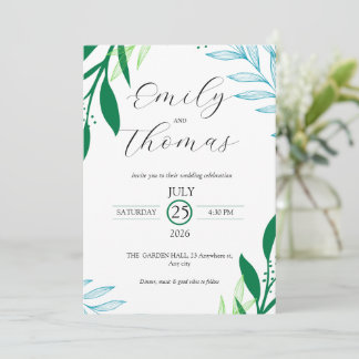 Convite Modern Botanical Green Leaf Wedding Invitation