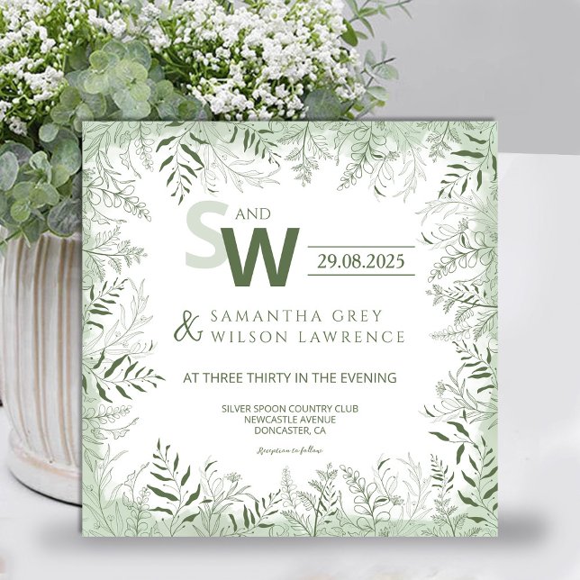 Convite Modern Botanical Greenery Wedding Invitation (Criador carregado)