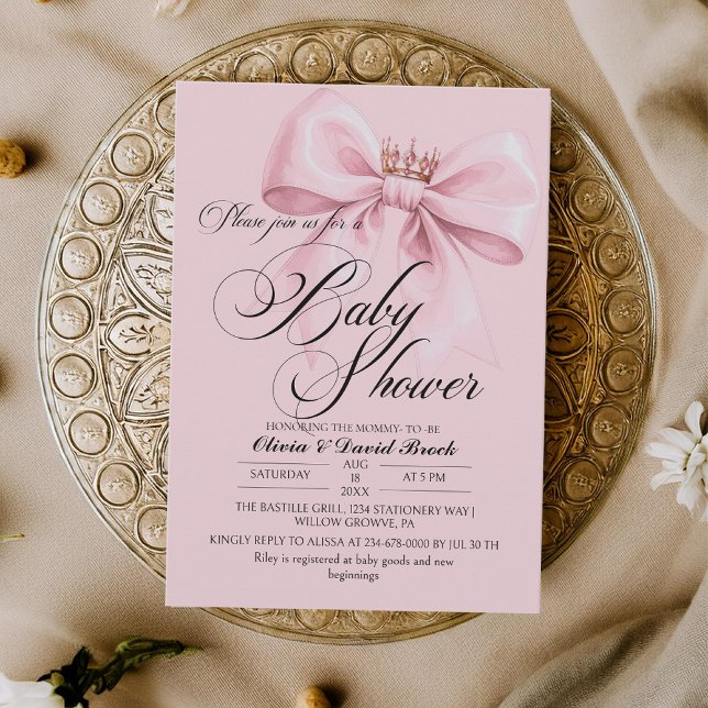 Convite Modern Bow Pink Baby Shower (Criador carregado)