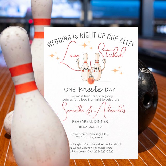 Convite Modern Bowling Alley Engagement Rehearsal Dinner (Modern Bowling Alley Engagement Rehearsal Dinner Invite Wedding is Right Up Our Alley Love Strike)