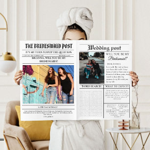 Convite Modern Bridemaids Proposta de Folha de Jornais