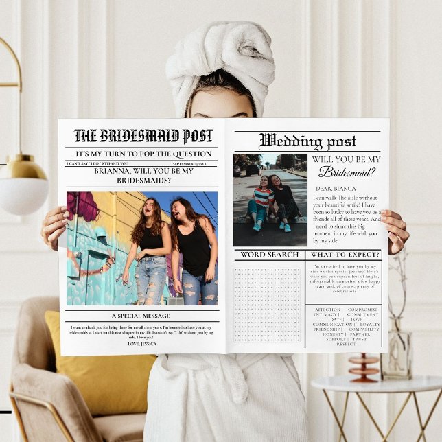 Convite Modern Bridemaids Proposta de Folha de Jornais (Criador carregado)