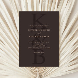Convite Modern Brown Minimalist Monogram Wedding