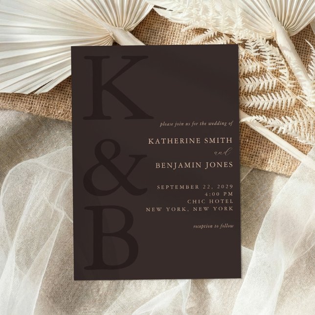 Convite Modern Brown Monogram Minimalist Wedding (Criador carregado)