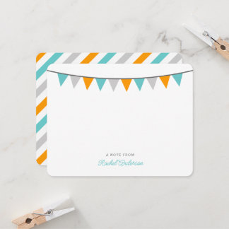 Convite Modern Bunting Monogram Flat Note Cards