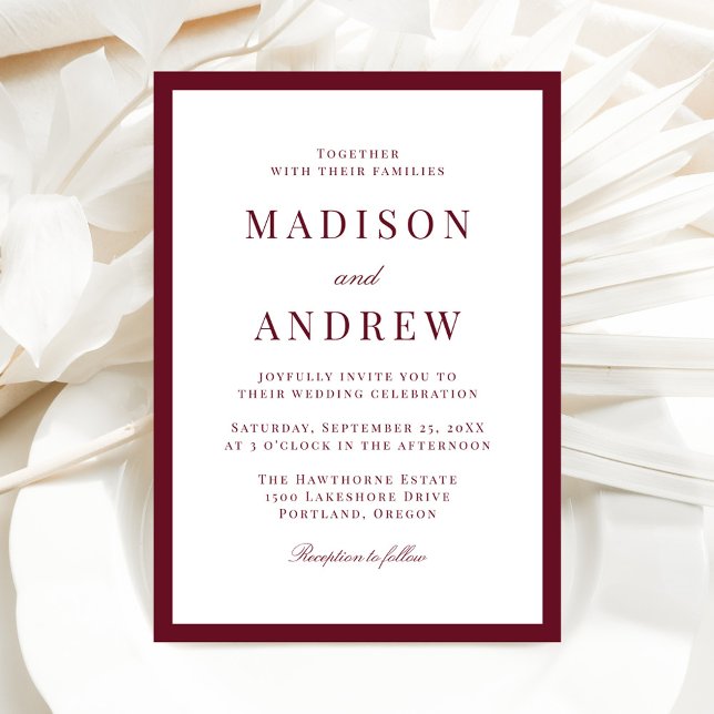 Convite Modern Burgundy Border Wedding (Criador carregado)