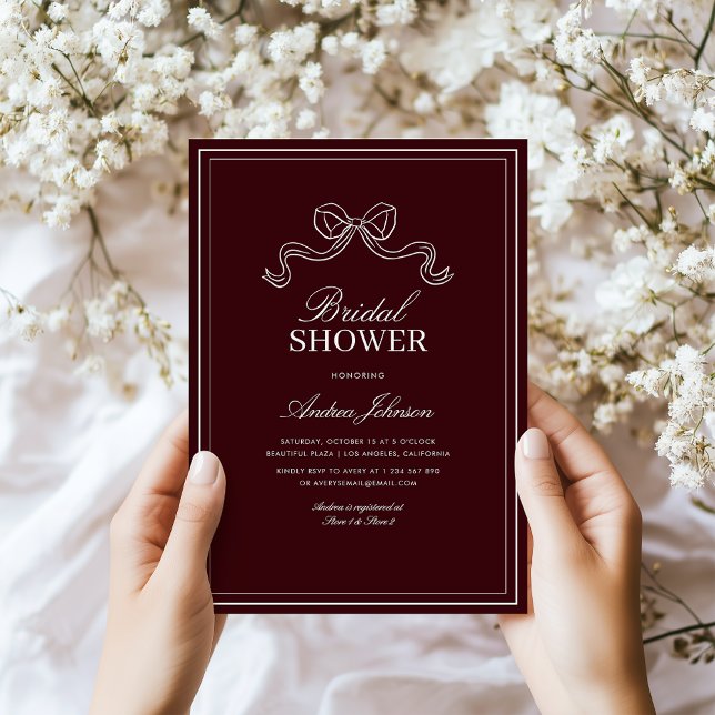 Convite Modern Burgundy Bow Elegant Timeless Bridal Shower (Criador carregado)