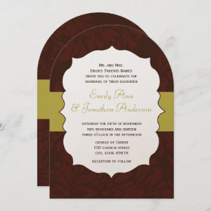 Convite Modern Burgundy Chartreuse Damask Wedding Invite