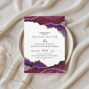 Convite Modern Burgundy faux gold mix Agate Weds